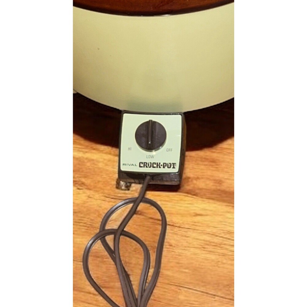 Vintage Rival 4 Quart Crock Pot SH-1 6 AMPS Rare Design Brown Insert With Lid - Picture 3 of 6